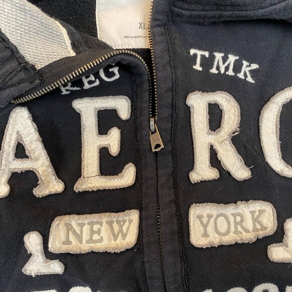 Aeropostale Mens Hoodie Sweatshirt Size XL Embroidered Full Zip Navy Blue - Picture 9 of 13